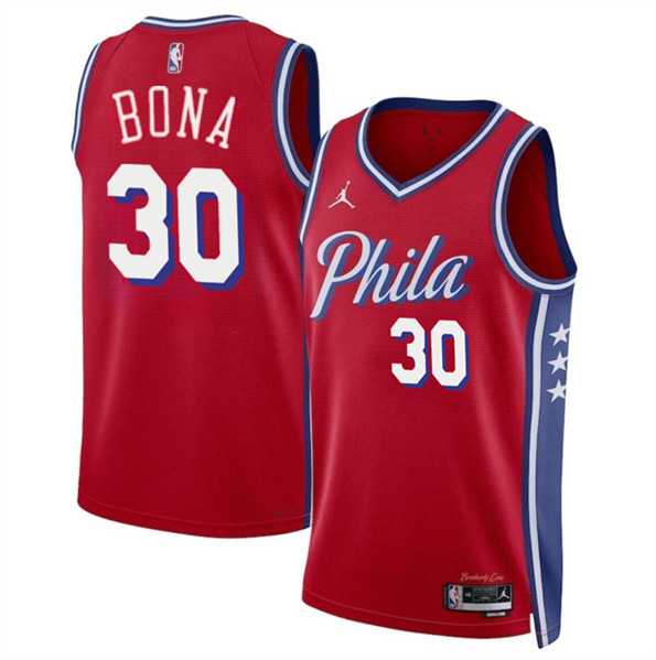 Mens Philadelphia 76ers #30 Adam Bona Red 2024 Draft Statement Edition Basketball Stitched Jersey Dzhi